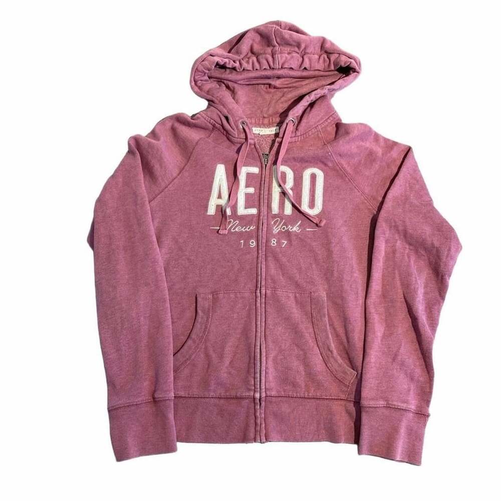 Aeropostale Zip Up Hoodie Size M Mauve Pink 1987 Logo